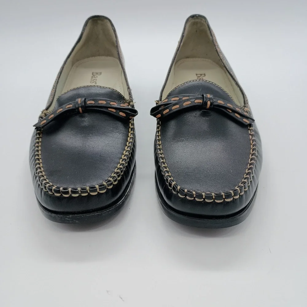 Bass Romana Black‎ Leather Bow Loafers Flats Shoes Womens 8M Made in Brazil